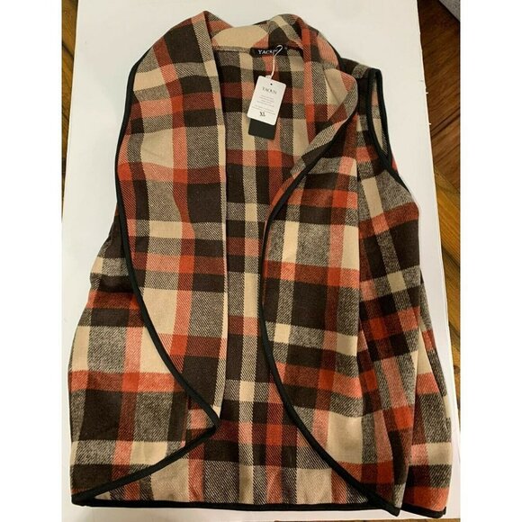 Yacun Women Vest Lapel Open Front  Plaid Sleeveless Cardigan Jacket Coat XL NWT - Picture 1 of 3